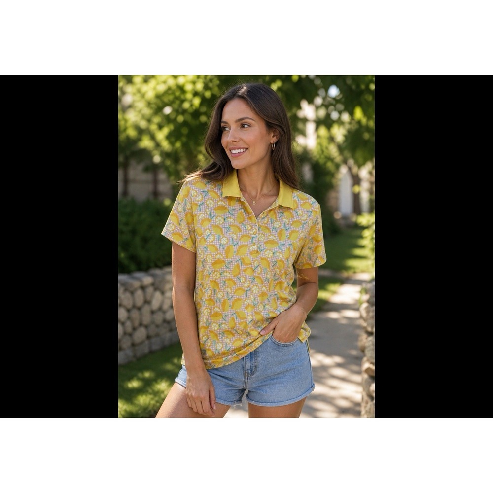 Lands End 2X Retro Lemon Golf Shirt Yellow Lemons Novelty Collared Top